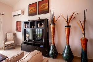 TV a/nebo společenská místnost v ubytování Super Private Beachfront 3BR Villa & Infinity Pool