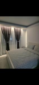 GiurgiuLuxury studio的一间带床的卧室和一扇带窗帘的窗户