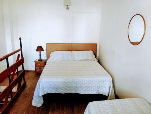a bedroom with a bed and a mirror on the wall at Stilo Duplex En Punta Carretas in Montevideo