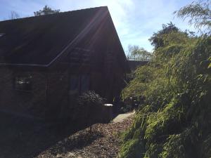 a barn with a path next to a building at Bagsværd Apartment in Hareskovby