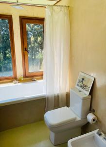 a bathroom with a toilet and a window at Casa Quinta Koi in Gómez +6 photos