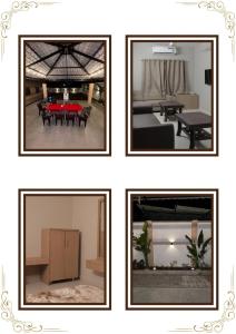 four pictures of a living room and a dining room at Kookee Villa in Hātgarh