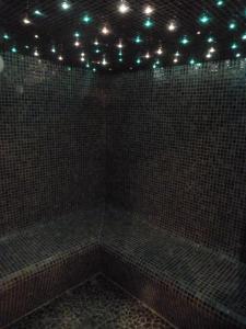 a tiled room with green lights on the ceiling at Hôtel Belalp in Châtel