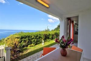 a view of the ocean from the balcony of a house at Gîtes Dardanelle in Bouillante