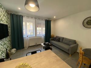 a living room with a couch and a table at Place du bonheur bel appartement f2 in Sarrebourg