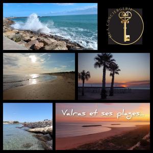 un collage di foto diverse della spiaggia di Camping les sables du midi à Valras plage a Valras-Plage