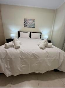a bedroom with a white bed with two pillows at TranquilityHouse in Tríkala +5 photos