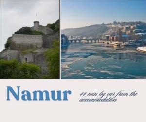 two pictures of a river and a bridge at Wali's Nature Bliss Dinant Givet in Waulsort