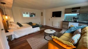 a living room with a bed and a couch at Apartamento independiente Suite - Recién reformado y parking gratis in Castro-Urdiales
