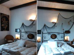 two pictures of a bedroom with a large bed at C'era Una Volta in Ripatransone