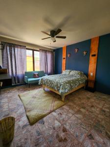 a bedroom with a bed and a ceiling fan at Habitaciones Casa Bule in Oaxaca City