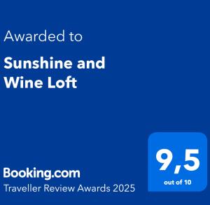 Certifikát, hodnocení, plakát nebo jiný dokument vystavený v ubytování Sunshine and Wine Loft
