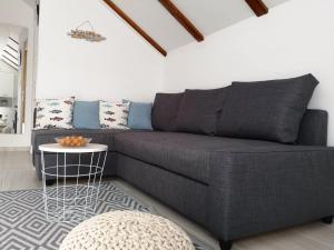 salon z szarą kanapą i stołem w obiekcie Apartman Milutin w mieście Vrsi