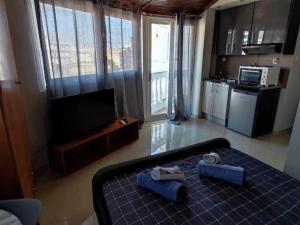 a living room with a bed and a television at Alpha apartment 44 in Serres