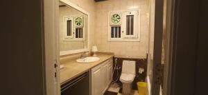 a bathroom with a sink and a toilet and a mirror at Aqua Maadi Degla Group 199 in Cairo