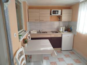 a small kitchen with a table and a microwave at Apartman Tihana in Crikvenica +28 photos