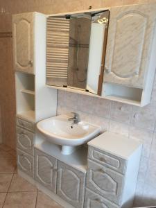 a bathroom with a sink and a mirror at Ferienwohnung Wede in Ueckeritz