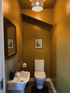 a bathroom with a white toilet and a sink at Villa Noria in Kingston Bagpuze