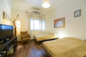 1 dormitorio con 2 camas y TV de pantalla plana en Sirkin/Frishman Apartment, en Tel Aviv