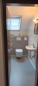 een badkamer met toilet en wastafel bij Ferienwohnung "Auszeit" - Familie Moll-Staudt, Langenargen am Bodensee in Langenargen