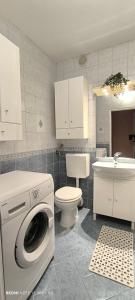 a bathroom with a washing machine and a toilet at Apartman Ana Mina in Crikvenica