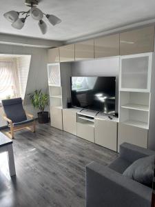 salon z telewizorem z płaskim ekranem i kanapą w obiekcie NaturHouse Poznań w Poznaniu