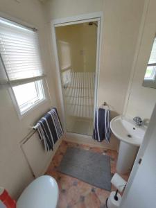 a small bathroom with a toilet and a sink at D21 Kirbys Retreat 1, skegness in Winthorpe