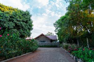 a house in a garden with flowers and trees at Buffalo Villa in Boma la Ngombe