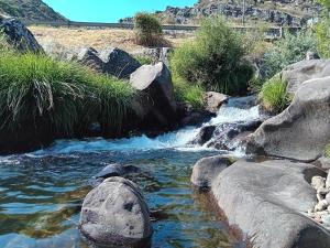 a stream of water with rocks and grass at Cabaña Ikizen II in Barbadillo del Pez
