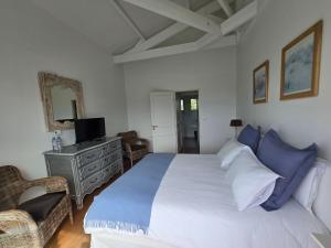 a bedroom with a large bed and a television at La Maison Blanche in Andernos-les-Bains