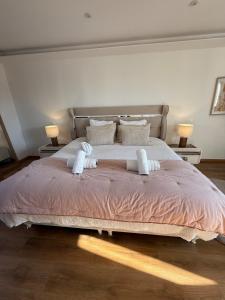 a bedroom with a large bed with two towels on it at L ecrin de Rosheim, villa d exception, piscine in Rosheim +59 photos
