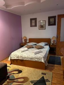 a bedroom with a large bed and two night stands at Garsonieră Băile Herculane in Băile Herculane