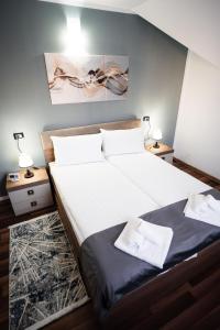 ボルシャにあるCasa Gabiの大きな白いベッドと2つのランプのある寝室