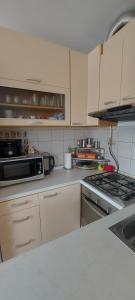 a kitchen with a stove and a microwave at Anja&Nika in Osijek