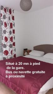 a bedroom with a bed with a purple blanket at Appartement 30 m2 - 2 pers - Plein sud - 1er étage droite - Wifi Fibre gratuite - Sans ascenseur - Non fumeur - Pas d'accueil d'animaux - in Tarbes