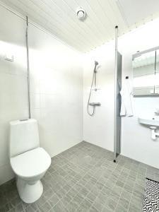 a bathroom with a toilet and a sink at Valoisa uusi kaksio keskellä Suomea in Haapavesi +19 photos