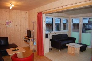 a living room with a couch and a tv at Chalet Sonnenschein in Hohentauern