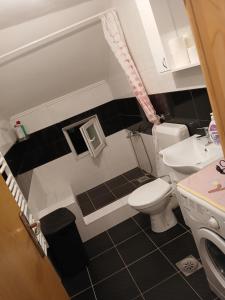 a small bathroom with a toilet and a sink at Apartman Danica in Foča +25 photos