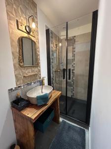 a bathroom with a sink and a shower at Agréable MAISON familiale - Terrasse - 4 Chambres - 2 SDB - Limoges in Limoges +13 photos