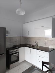 Kuchyň nebo kuchyňský kout v ubytování Kalymnos Platy Gialos Mousellis Makis Apartments