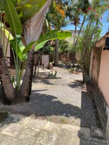 ein Innenhof mit Palmen und einem Gebäude in der Unterkunft Casa Paraiso in Paulista