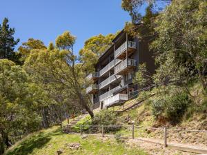 an apartment building on a hill with trees at Byadbo 5 in Thredbo