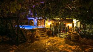 a house with a swimming pool at night at Saki Apartments in Budva