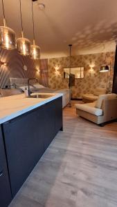 a kitchen and living room with a sink and a couch at Vakantiewoning Hem in Hem +38 photos