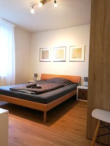 un dormitorio con una cama en una habitación en Ferienwohnung am Campus, en Oldenburg