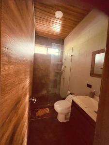 ein Badezimmer mit Toilette, Dusche und Waschbecken in der Unterkunft Carachula Guesthouse in Macas + 37 Fotos