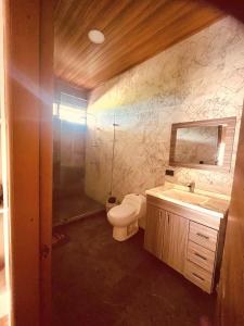ein Badezimmer mit Toilette, Waschbecken und Dusche in der Unterkunft Carachula Guesthouse in Macas