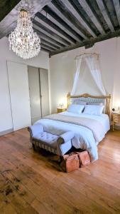 a bedroom with a large bed with a chandelier at Boudoir de la Sagesse in Périgueux