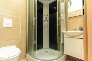 prysznic w łazience z toaletą i umywalką w obiekcie Chic Apartment- Suitable for Longstays near Matzleinsforferplatz w Wiedniu