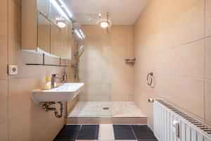 a bathroom with a sink and a mirror at Villa Waldpark in Dresden +30 photos